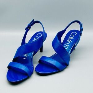 Calvin Klein Lancy Royal Blue Nappa Leather Slingback Heels Size 8M